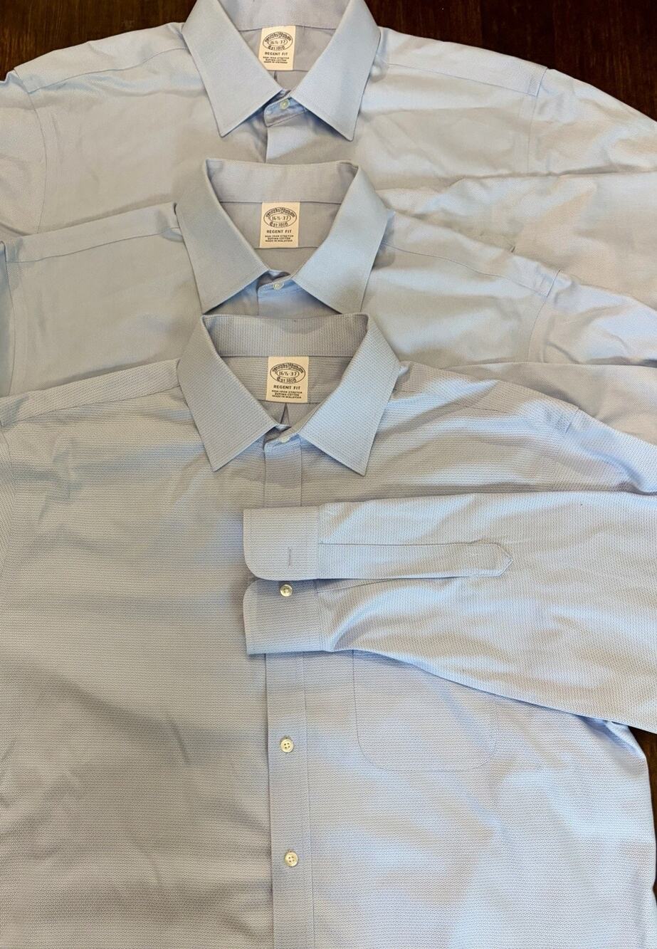 Lot of 3 Brooks Brothers Regent Dress Shirts 16.5 37 Blue Supima Cotton